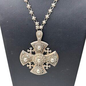 Antique Vintage Sterling Silver Jerusalem Maltese Crusader Cross Necklace 18"